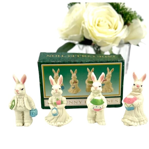 Vintage World Bazaars Jade Collection Ceramic Easter Bunny 4 Piece Set 3” Tall - Picture 6 of 7